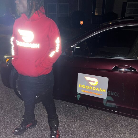 Reflective DoorDash Delivery Driver Hoodie Red Door Dash - Picture 7 of 15